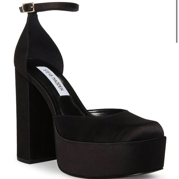 Steve Madden Shoes - STEVE MADDEN BLACK AGATA SATIN PLATFORM WEDGES PUMPS CHUNKY HEEL